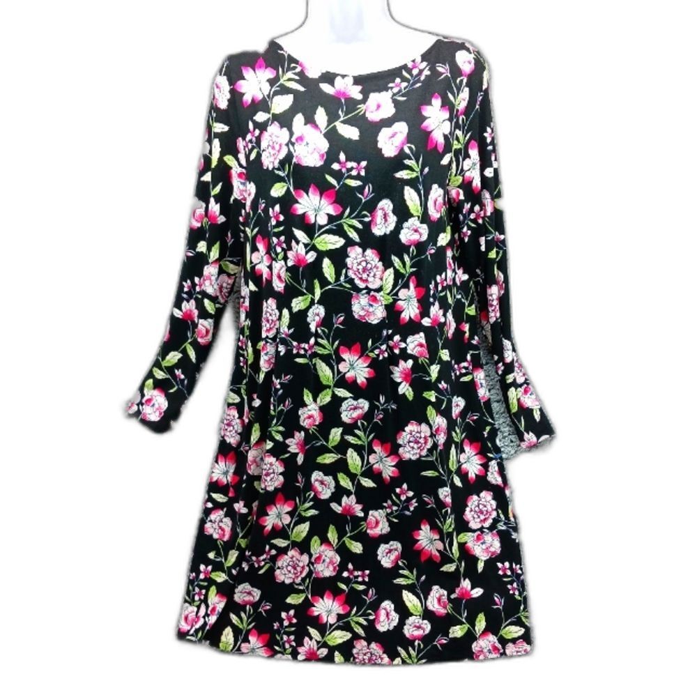 J.Jill Weaver Collection Women's Medium  Midi. Black Floral. Long Sleeve........